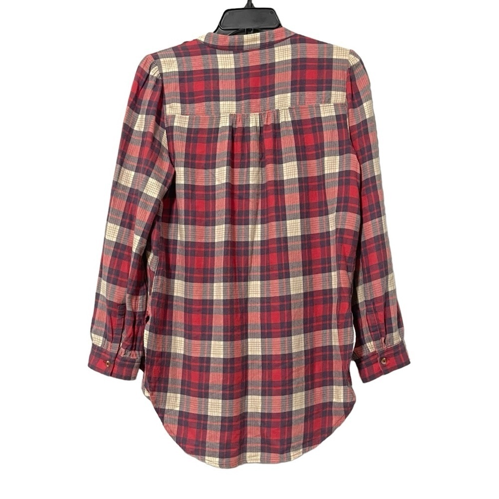 Anthropologie Medford Red White Plaid Button Up Shirt Size 6 Boho Relaxed Casual - Picture 3 of 7